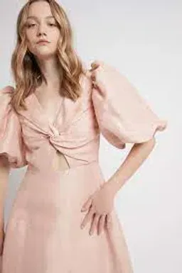 Aje Dusk Knot Puff Sleeve Midi Dress Blush Size 8 for rent on The Volte - image 2