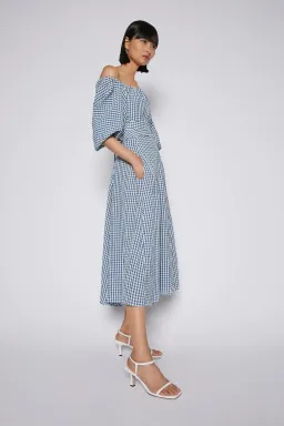 Scanlan Theodore Gingham Gathered Dress in Blue Natural Size 8 for rent on The Volte - image 3