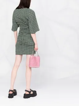 Ganni Seersucker Check Ruched Dress Bay Green Size 14 for rent on The Volte - image 3