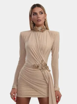 Albina Dyla Nude Stretch Shimmer Short Dress Size 12 for rent on The Volte - image 3