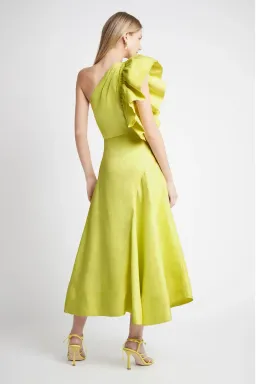 Aje Bonjour Asymmetric Midi Dress Lime Green Size 10 for rent on The Volte - image 3