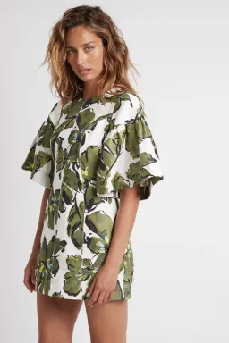 Aje Oasis Olive Leaf Cut Out Mini Dress Floral Size 4 for rent on The Volte - image 4