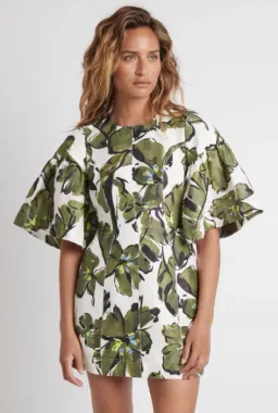 Aje Oasis Olive Leaf Cut Out Mini Dress Floral Size 4 for rent on The Volte - image 2
