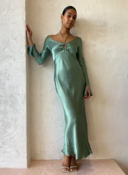 Bec & Bridge Malyka Long Sleeve Maxi Dress | Moss Green | Size 10 for rent on The Volte - image 2