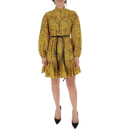 Zimmermann Lulu Belted Ruffled Print Cotton Mini Dress Yellow Size 2/ Au 12 for rent on The Volte - image 1