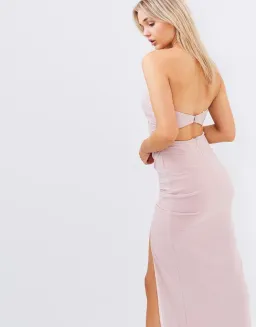 Skiva Strapless Evening Dress with Split Latte Blush Size AU 6 for rent on The Volte - image 3