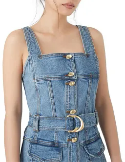 Aje Paperbark Denim Mini Dress Blue Size 4 for rent on The Volte - image 4