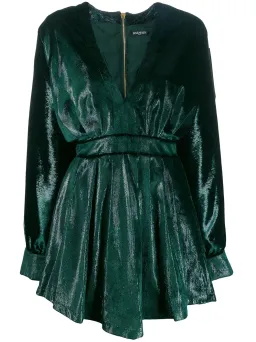 Balmain Metallic Velvet Flared Dress Green Size 38  for rent on The Volte - image 4