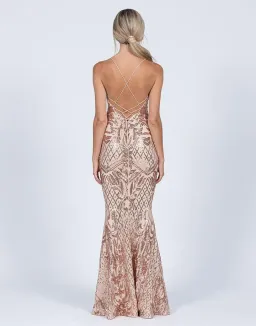 Bariano Serpentine Scoop Gown Gold Sequin Size 10 for rent on The Volte - image 2