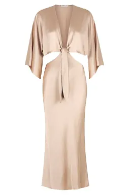 Shona Joy La Lune Tie Front Bias Midi Dress Gold Size 8 for rent on The Volte - image 4