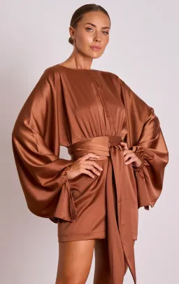 Pasduchas Mika Drape Mini Dress Brown Size 10  for rent on The Volte - image 1