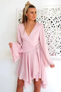 Keepsake Oceans Long Sleeve Wrap Mini Dress Pink Blush Size M / Au 10 for rent on The Volte - image 2