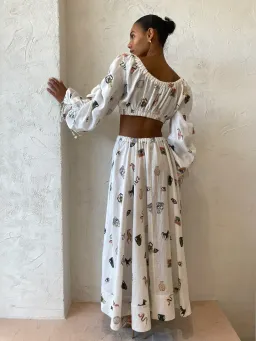 Alemais Hera Drawstring Top and Midi Skirt Set Ivory Size 8 for rent on The Volte - image 3