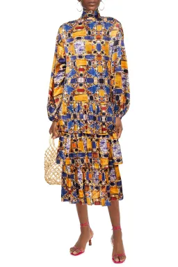 Rhode Cecile Tiered Silk Blend Midi Dress Print Size 12 for rent on The Volte - image 1