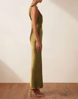Shona Joy Giorgia Plunged Midi Dress Olive Oil Size 6 for rent on The Volte - image 2