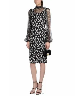 Dolce & Gabbana Floral Midi Dress Black/White Size 38/ Au 6 for rent on The Volte - image 1