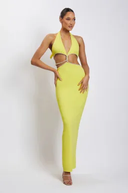 Meshki The Nicha Diamante Cut Out Midi Dress Yellow Size 6 for rent on The Volte - image 2