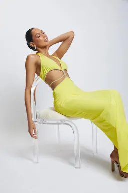 Meshki The Nicha Diamante Cut Out Midi Dress Yellow Size 6 for rent on The Volte - image 3