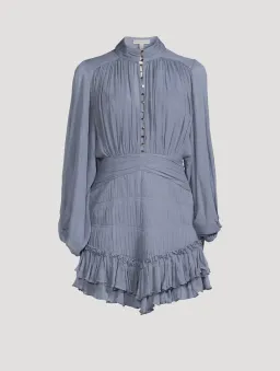 Shona Joy Kayla Button Up Ruched Mini Dress Blue Smoke Size 10  for rent on The Volte - image 6