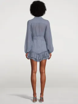 Shona Joy Kayla Button Up Ruched Mini Dress Blue Smoke Size 10  for rent on The Volte - image 2