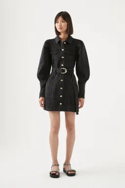 Aje Dione Denim Long Sleeve Mini Dress Black Size 8  for rent on The Volte - image 1
