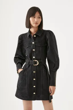 Aje Dione Denim Long Sleeve Mini Dress Black Size 8  for rent on The Volte - image 2