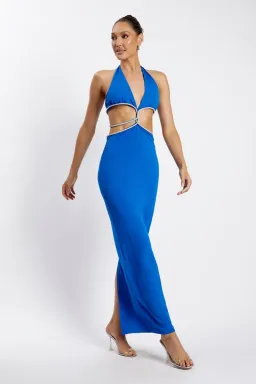 Meshki Nicha Diamante Cut Out Midi Dress Cobalt Blue Size 8 for rent on The Volte - image 1