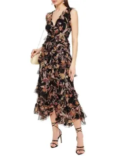 Zimmermann Wavelength Ruffled Silk Georgette Midi Dress Floral Print Size 0 / Au 8 for rent on The Volte - image 1