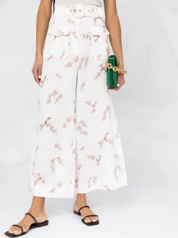Zimmermann Dancer Wide Leg Belted Trousers White Floral Size 0 / Au 8 for rent on The Volte - image 2