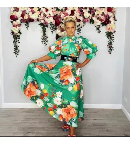 Leo Lin Florescence Midi Dress Green Floral Size 10 for rent on The Volte - image 1