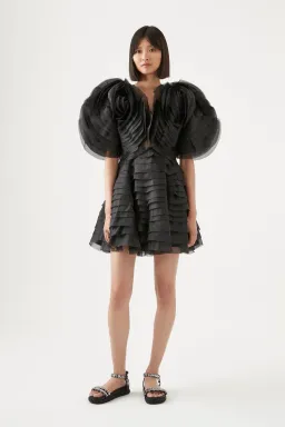 Aje Amour Ruffle Mini Dress Black Size 6 / XS for rent on The Volte - image 1