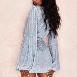 House of CB Verona Wrap Mini Dress Silver Size XS / Au 6 for rent on The Volte - image 2