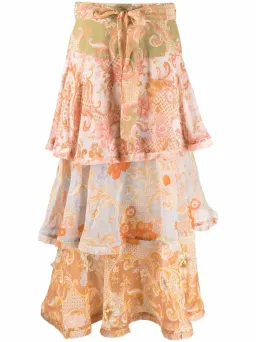 Zimmermann Postcard Flounce Midi Skirt Multi Size 0P/Au 6 for rent on The Volte - image 3