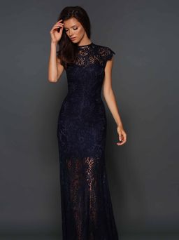 Elle Zeitoune Demi Lace Gown Navy Size 12 for rent on The Volte - image 1