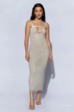 Meshki Mehry Diamante Mesh Cowl Dress Cream Size M-L / Au 10-12  for rent on The Volte - image 1