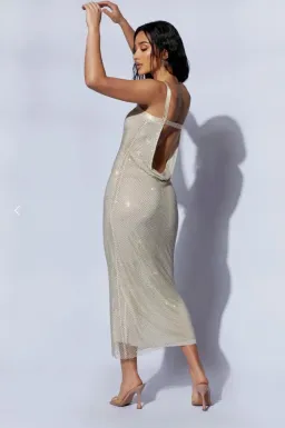 Meshki Mehry Diamante Mesh Cowl Dress Cream Size M-L / Au 10-12  for rent on The Volte - image 3