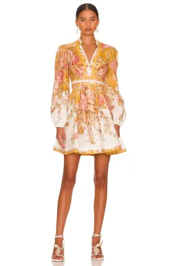 Zimmermann Pattie Plunge Mini Dress in Mustard Floral Size 3/Au 14 for rent on The Volte - image 1
