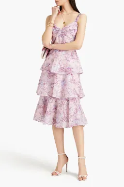 Marchesa Notte Tiered Devoré-organza Midi Dress Floral-print Size 2/Au 8 for rent on The Volte - image 1