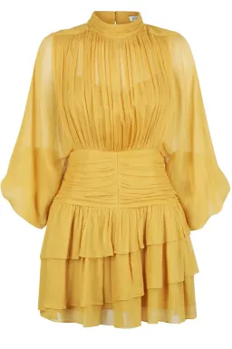 Shona Joy Iris Long Sleeve Ruched Mini Dress Saffron Yellow Size 10 for rent on The Volte - image 2