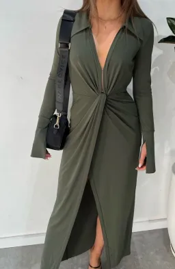 Bec & Bridge Evoke Long Sleeve Maxi Dress Khaki Green Size 6 / XS for rent on The Volte - image 4