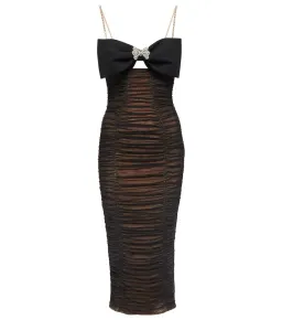 Self Portrait Bow Embellished Ruched Midi Dress Black Size 8 for rent on The Volte - image 3
