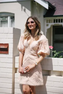 Zimmermann Painted Heart Chevron Mini Dress Pink Size 3 for rent on The Volte - image 3