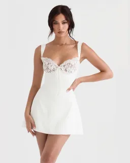 House of CB Adriana Satin and Lace Mini Dress White Size 10 for rent on The Volte - image 1