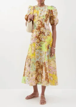 Alemais Matilde Patchwork Linen Midi Dress Floral Print Size 8 for rent on The Volte - image 2