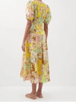 Alemais Matilde Patchwork Linen Midi Dress Floral Print Size 8 for rent on The Volte - image 3