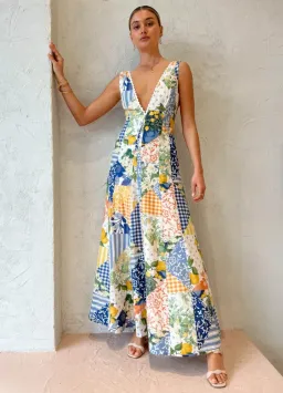 By Nicola - Wavy Maxi Dress In Lemon Patchwork - Size 10 for rent on The Volte - image 1