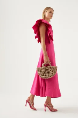 Aje Bonjour Asymmetric Midi Dress Pink Size 8 / S for rent on The Volte - image 4