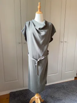 Veronika Maine Drapey Weave Drape Neck Midi Dress Khaki Size 14 for rent on The Volte - image 3