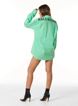 Balenciaga Printed Back Logo Cotton Poplin Shirt In Neon Green Size M/AU 8 for rent on The Volte - image 2