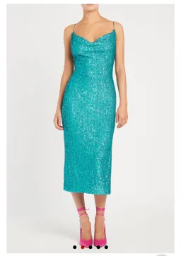 Rebecca Vallance Missing Hours Midi Dress Turquoise Size 8 for rent on The Volte - image 1
